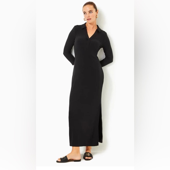 Lilly Pulitzer Ollie 3/4 Sleeve Maxi Polo Dress Noir Size XL - Picture 13 of 15